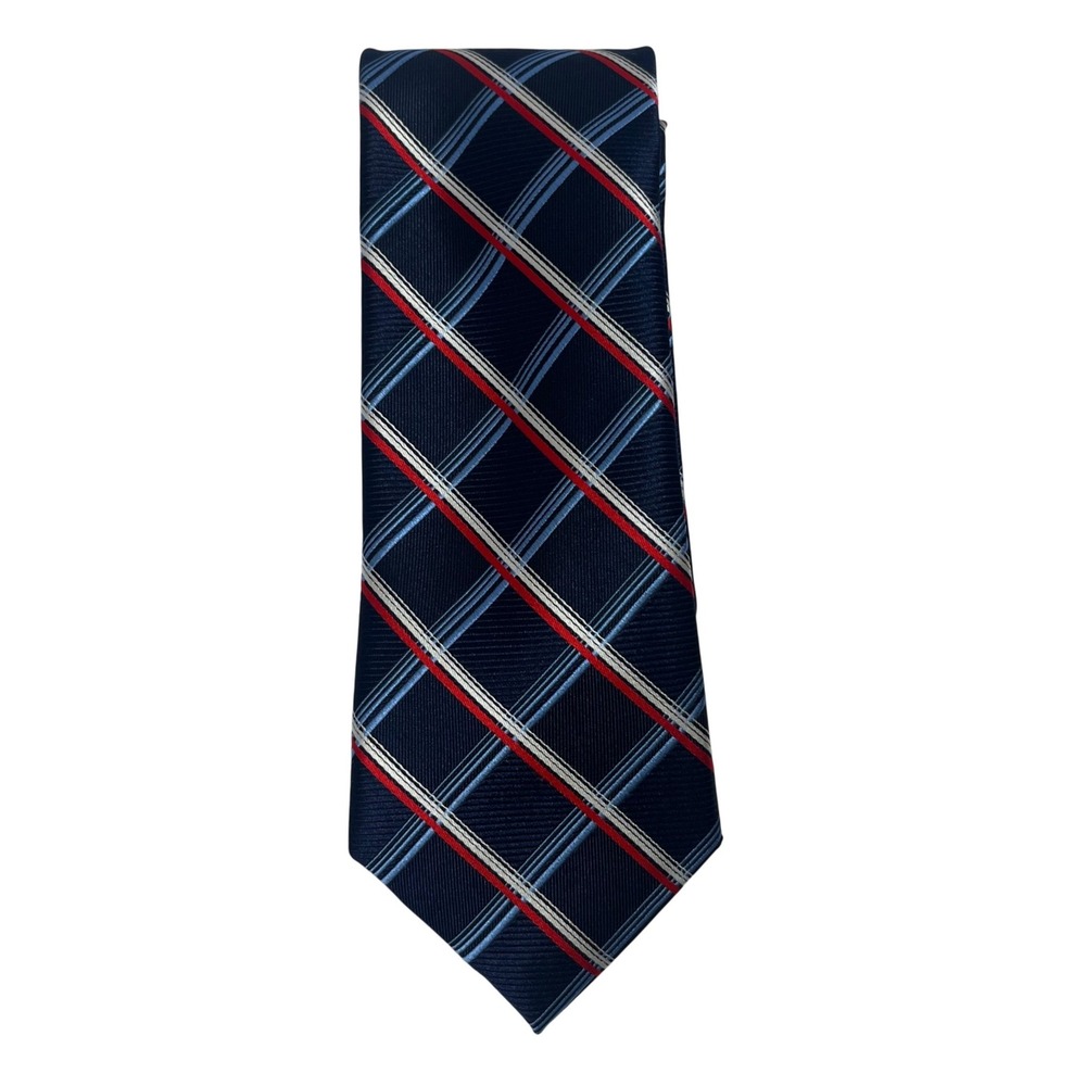 Nordstrom Men's‎ Shop Red White Blue Classic Windowpane Check Silk Tie